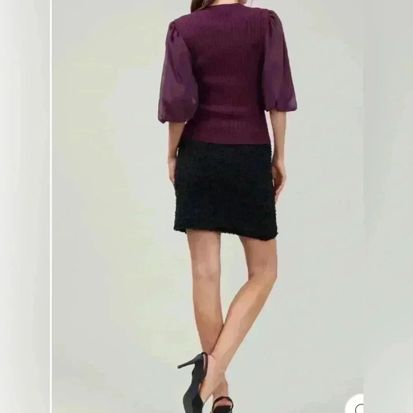 Organza sleeve Women's combo  burgundy sweater size L - Picture 2 of 9